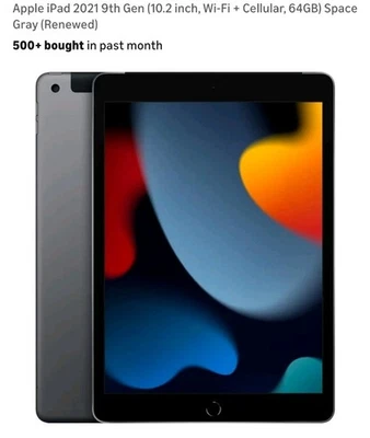 2021 Apple iPad 9 10.2" 64GB WiFi/Cellular - (Space Gray) A2603, SEE DESCRIPTION - Image 1 of 4
