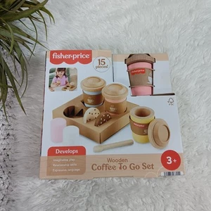 NWT Fisher Price Wooden Coffee To Go Set, 15 Pcs Cafe Shop, Playset Toddler - Picture 1 of 8