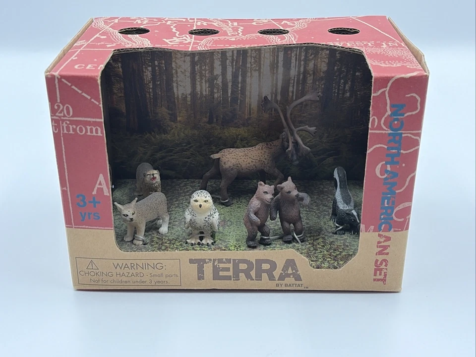 Battat Terra North American Animal Toy Set - Caribou Bears Wold Owl Lynx