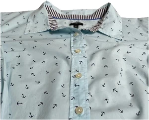 Camicia Talbots taglie forti 2X bottoni cotone blu nautica ancora manica lunga - Foto 1 di 8