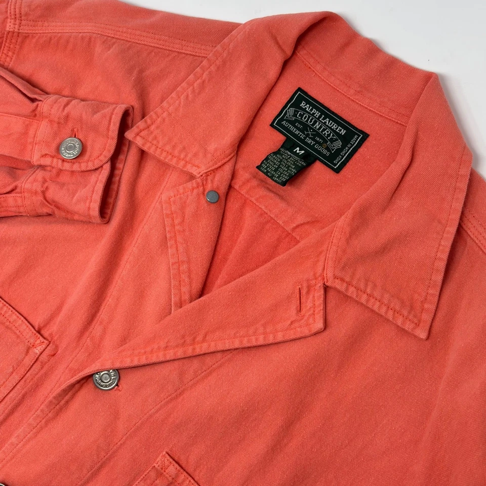 Винтажная мужская рубашка-поло 90-х Ralph Lauren Country M Coral оранжевая для рукоделия хлопок - Изображение 1 из 4