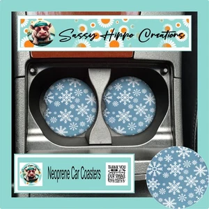 Car Coasters Winter Snowflakes Christmas Holiday Set of 2 Neoprene Absorbent - Picture 1 of 5