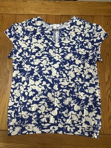 Wallis Ladies Top XL Blue And White Floral Print Jersey - Picture 1 of 9