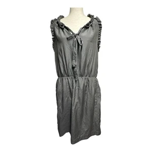 GAP Damen Sommer graues Kleid V-Ausschnitt mit Bindeband & Taschen Gr. L Boho Hippie - Bild 1 von 7