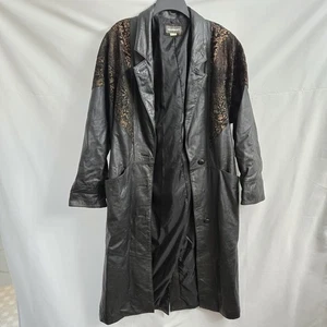 Abrigo Maurice's Cuero Negro Marrón Gamuza Estampado Texturizado Botones Bolsillos Forrado Pequeño - Imagen 1 de 12