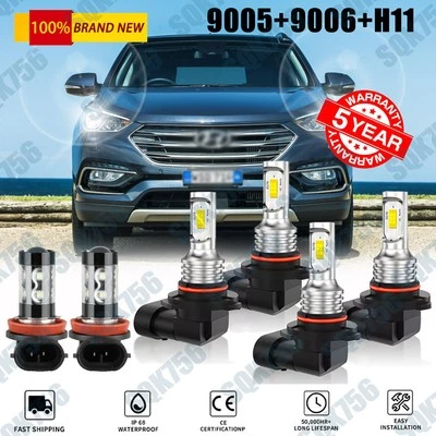For Hyundai Santa Fe 2019-2020 LED Headlight Hi/Low + Fog Light Bulbs Combo Kit - Image 1 of 4