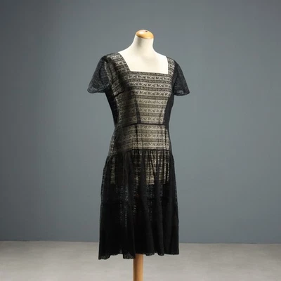 Vintage Schwarzes Spitzenkleid Gr. M Italien der 70er-80er Jahre Originell - Bild 1 von 4