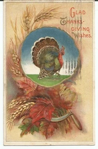 Postkarte Frohe Thanksgiving-Wünsche Weizen Herbstblätter veröffentlicht 1926 - Bild 1 von 2