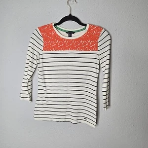 Tommy Hilfiger White Navy and Orange Lace 3/4 Sleeve Top Size XS / TP - Picture 1 of 8