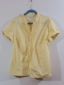 St John's Bay 2X Yellow Floral Cotton Roll Tab Short Sleeve Pintuck Blouse - Picture 1 of 9