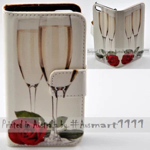 For Apple iPhone Series Case - Rose & Wine Print Flip Wallet Phone Case Cover - Picture 1 of 3