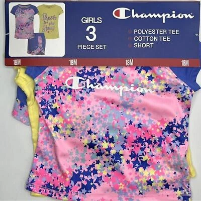 Champion Niñas 3 Piezas Niño Pequeño Conjunto Activo 2 Camisetas 1 Pantalones Cortos 18M Foto 1 de 2