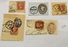 GREAT BRITAIN 5 ASSORTED QUEEN VICTORIA POST MARKS ON PIECES AS PER PHOTOS