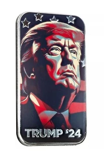2024 Donald Trump Presidential Campaign 1 oz .999 Silver Bar w/ Color Accents - Picture 1 of 2