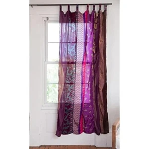 2 Pc Indian Old Recycle Silk Saree Boho Multi Curtain Door Drape Decor Curtain - Picture 1 of 5