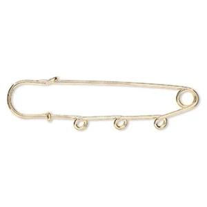 Kilt Pin, 10 Gold Plated Steel 3" Long Charm Holder Pins with 3 Wrapped Loops - Picture 1 of 3