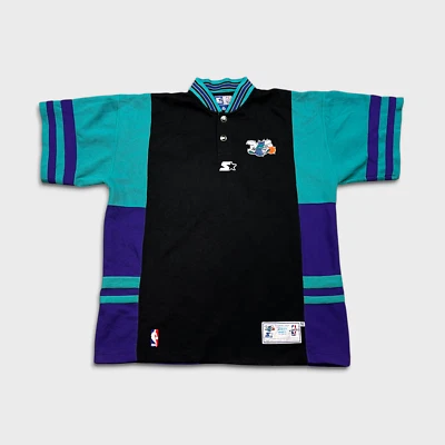 Vintage 90s Starter Charlotte Hornets Jersey Mens XL Black Warmup Shooting Shirt - Image 1 of 4
