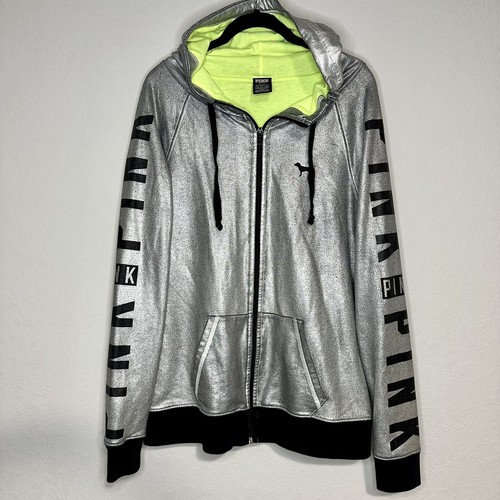 UNDERCOVER Felpa con cappuccio e zip rosa Victorias Secret taglia small argento scintillante sfilata 2014