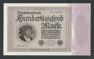 Germany 100000 Mark 1923 UNC serie very low 000517 six numbers !!! - Picture 1 of 4