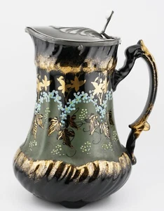 Brocca acqua calda con coperchio a forma di wade vittoriano V rara nera e oro c1899 - Foto 1 di 6