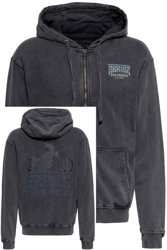 SACAI King Kerosin "PSYCHEDELIC ACID WASHED" retrò ZIP HOODIE giacca con cappuccio Rockabilly