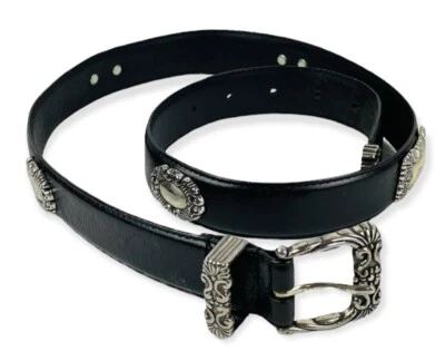 正品 Fossil 女式黑色和银色皮革时尚腰带 BT7676001 M 34 码 — 第 1/4 张图片