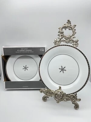 NEW Christmas First Frost 9" Salad Plates Porcelain Silver Snowflake 2010 - Image 1 of 3