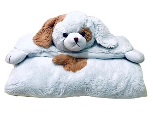 Bearington Baby Collection Waggles Blue & Brown Plush Tummy Time Blanket Pillow - Picture 1 of 10