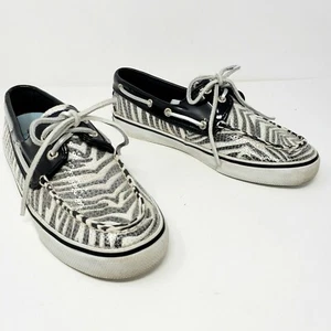 Sperry Top-Sider Damen 7 schwarz weiß Zebra Tier Pailletten Boot Deck Schuhe - Bild 1 von 10