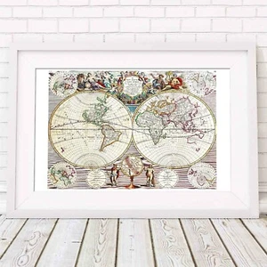 WORLD MAP - Jon Senex 1721 Wall Chart Poster Print Sizes A5 to A0 *FREE DELIVERY - Picture 1 of 14