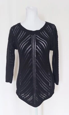 Chelsea & Theodore Size Medium 3/4 Sleeve Crochet Knit Sweater Black - Image 1 of 4