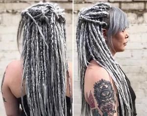 Gray White Dread Extensions Single Double Ended Dreadlocks SE DE Synthetic Dread - Picture 1 of 11