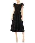 Mac Duggal Black Feather Shoulder Beaded Tulle A-Line Midi Dress Size 10 $598
