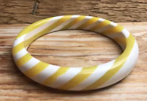Yellow & White Stripy Bangle/Bracelet/Statement/Retro/Rockabilly/Kitsch/Skinny - Picture 1 of 6
