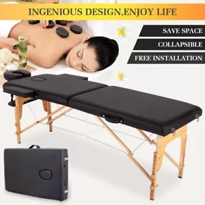 Black Wooden Massage Table Fold Beauty Therapy Bed Chair Waxing Portable - Picture 1 of 9