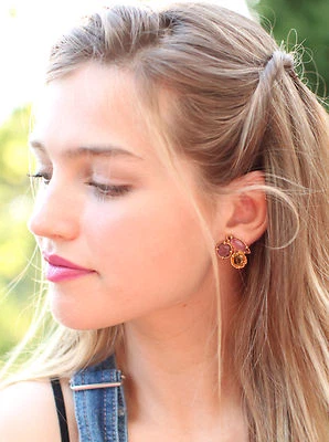 KATE SPADE desert stone PURPLE CLUSTER EARRINGS 14K gold fill posts LARGE STUDS - Image 1 of 4