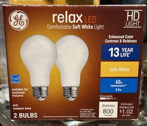 GE Relax LED Light Bulb 8.5W (60W) Soft White Dimmable HD Lamps