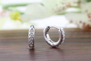 1/5 CT Round Moissanite Huggie Hoop Earrings Baby Jewelry Real Sterling Silver - Picture 1 of 4
