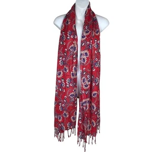 Bufanda Talbots Viscosa Roja Floral Rectangular Dobladillo Crudo - Imagen 1 de 5