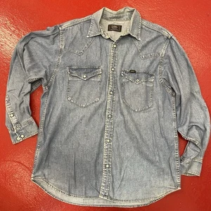 Camicia Lee blu denim media western snap oversize M sanforizzata Union Made - Foto 1 di 5