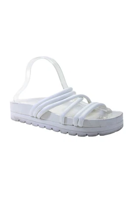 J Slides Womens Leather Strappy Slide On Chunky Heel Sandals White Size 9 - Image 1 of 4