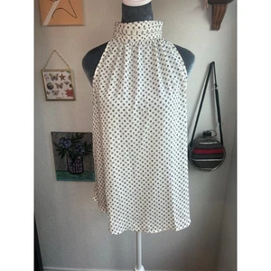 Hope & Harlow- Sz Large- Halter button up neck- Off White Black- Abstract Design - Picture 1 of 7