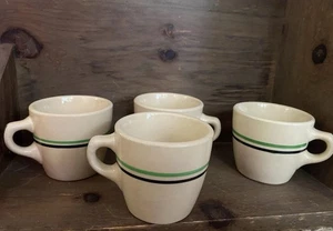 4 Vtg Rare MCM Restaurant Ware Inca Ware Green/Black Stripe Coffee Tea Diner Mug - Picture 1 of 9