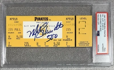 Mike Schmidt Signed Ticket 500 Home Run Full 4/18/87 Baseball Autograph PSA/DNA - Image 1 of 4