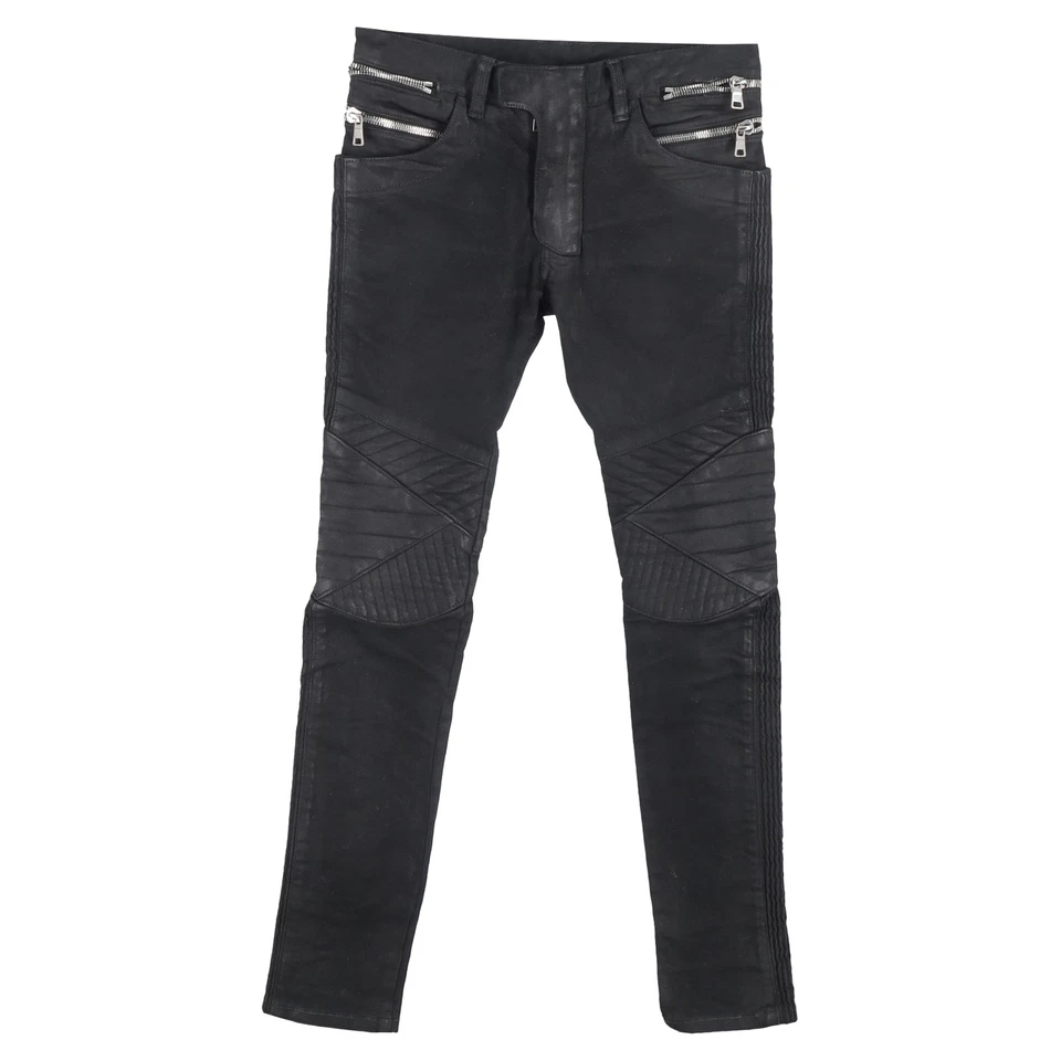Jeans masculino Balmain encerado slim fit motociclista em algodão jeans preto tamanho 36 - Imagem 1 de 3