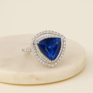2.50 Ct Natural Blue Sapphire Diamond Wedding proposal Solid 18k White Gold Ring - Picture 1 of 8