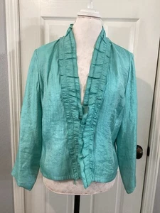 Women’s RAFAEL Jacket / Blazer Shimmering Aqua W/Tie Front Size PXL - Picture 1 of 6