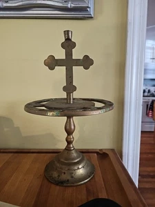Vintage Church Candle Holder Heavy Brass Must See Rare! - Picture 1 of 14