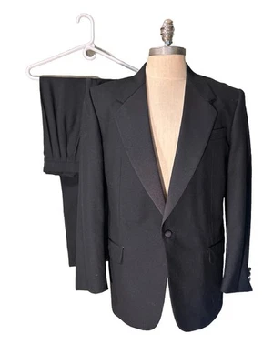 De Colección PIERRE BALMAIN Paris Negro Esmoquin Lana Traje Para Hombres 40R 34x31 Plisado Formal Foto 1 de 4