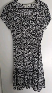 Passport Women's Dress Sz L Blue Floral Short Sleeve Elastic Waist Above Knee - Picture 1 of 17